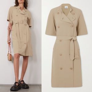 Burberry Kristin Belted Double-Breasted Gabardine Dress in Soft Fawn Neutral